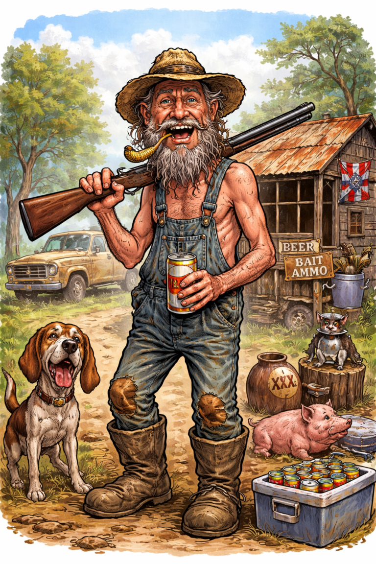 Stereotypical hillbilly in the Ozarks portrayed by pop culture.