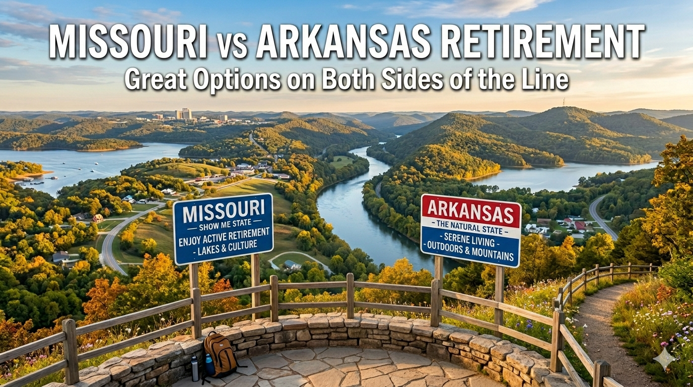 Scenic Ozarks landscape near the Missouri-Arkansas state line — a helpful backdrop for comparing Missouri vs Arkansas retirement options