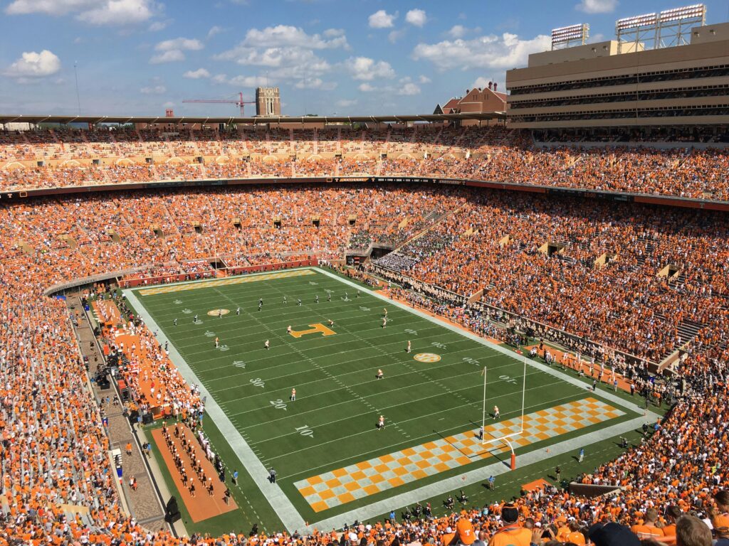 A football game at the University of Tennessee-Knoxville's Neyland Stadium