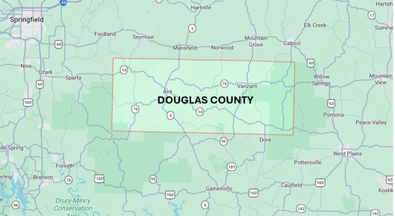 Map of Douglas County, Missouri - rural living in the Ozarks